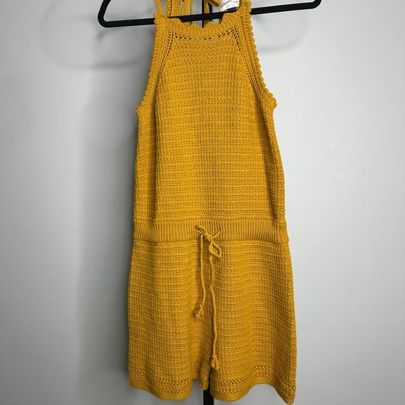 Universal‎ Threads Crochet Romper- XS- mustard color. Unlined, stretchy, halter - Picture 1 of 6